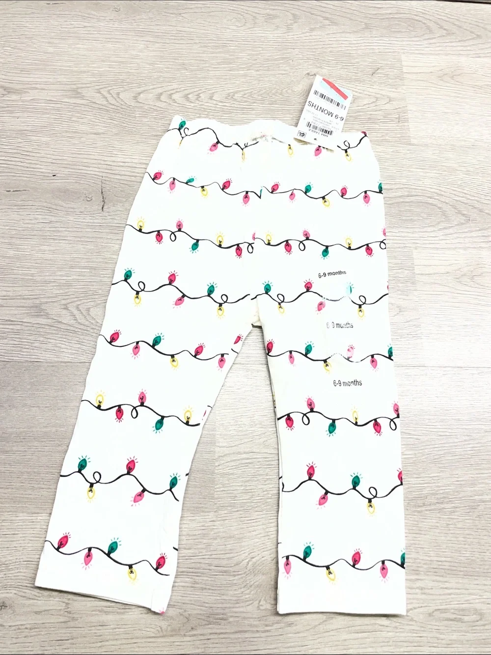 White Baby Pajama Pants with Red, Teal & Yellow Light Print C39